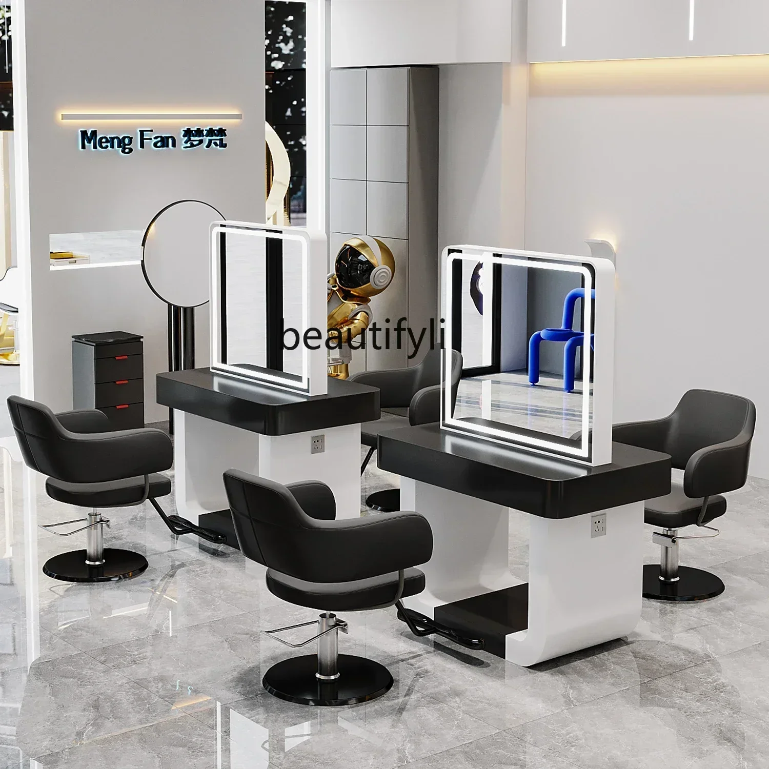 AASS NewHairSalon With Light Dressing Table Single Double-Sided Mirror Barber Shop Hairdressing Mirror For Hair Salon Cabinet In