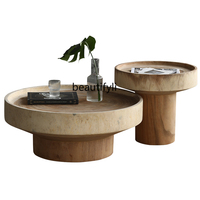 Miji Style Wooden Pier Tea Table B & B Solid Wood round Tea Table Living Room Original Ecological Designer Root Carving Log