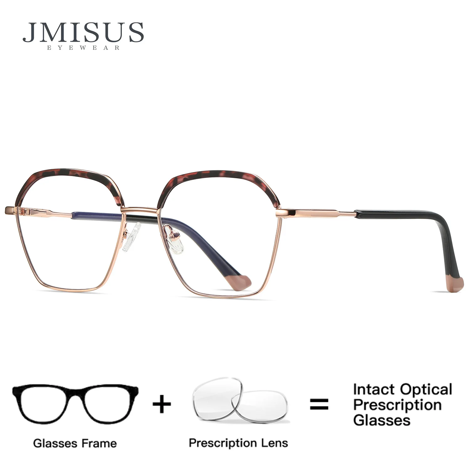 JMISUS Custom Polygon Prescription Glasses Metal Square Frame With Photochromic Eyewear Grey Brown Color Available Now For Women