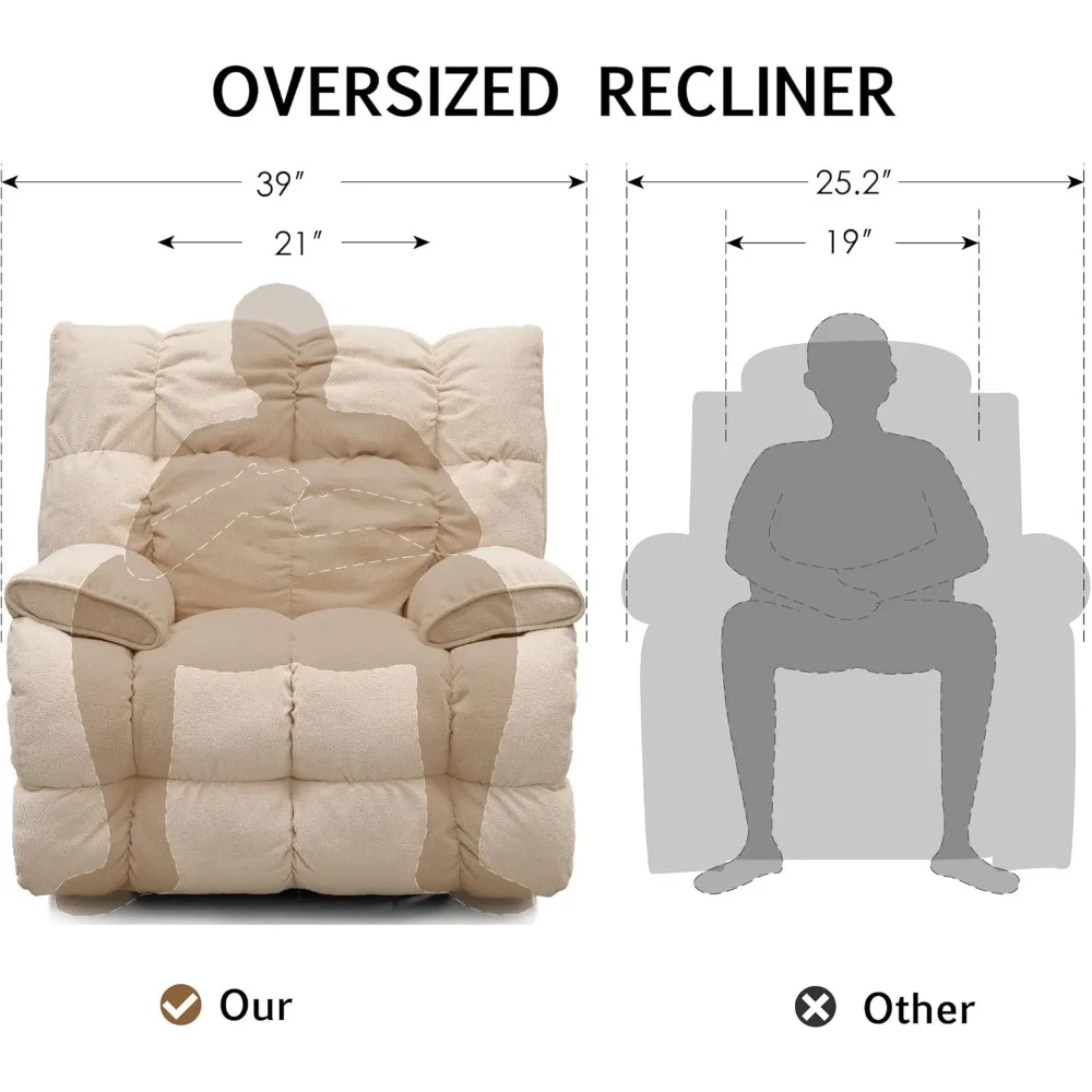 Oversized Rocker Recliner Chair,Manual Overstuffed Extra Wide Rocking Recliners Soft with Breathable Soft FabricforLivingBedroom