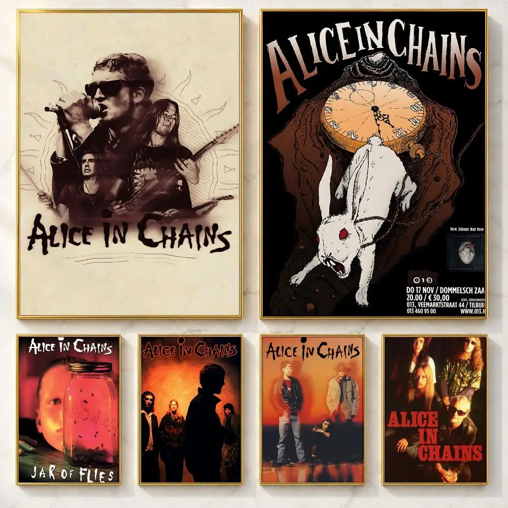 Must-have Band A-Alice in ChainsS Poster Self-adhesive Art Poster Decoracion Painting Wall Art White Kraft Paper Home Decor