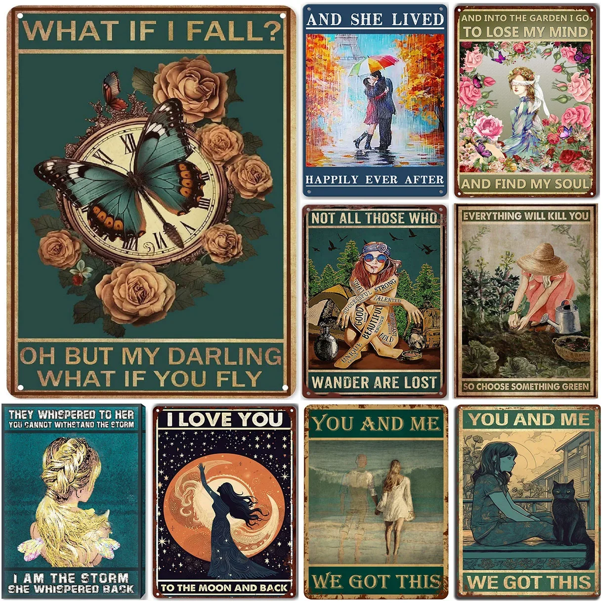 What If I Fall But My Darling What If You Fly Metal Tin Signs Wall Decor for Home Garden Bars Cafe Clubs Retro Posters Plaque