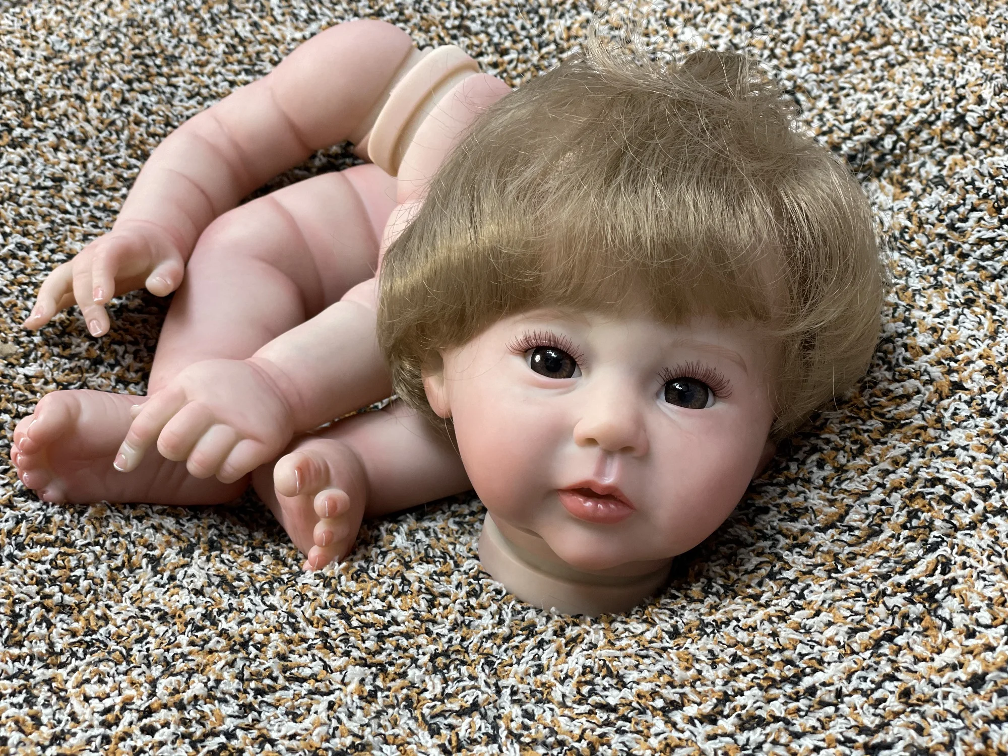 Kit de muñecas Reborn con ojos abiertos, 18-20 pulgadas, pelo enraizado, sin montar, piel pintada, venas visibles, hecho a mano