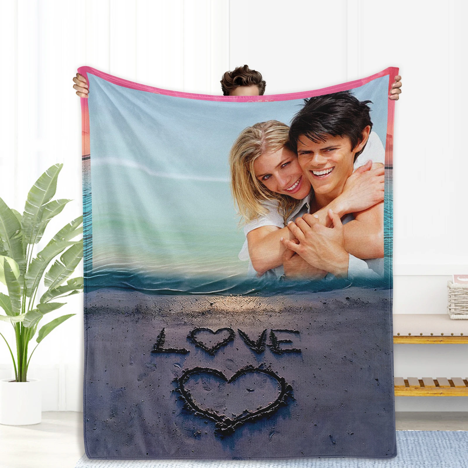 Custom Photo Blanket Couples Anniversary Pattern Sofa Chair Family Travel Blanket for Wife Husband Valentine's Day Anniversary