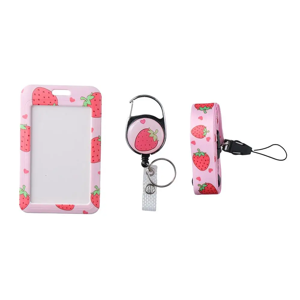 Nurse Pink ID Badge Holder Strawberry Lanyard Vertical ID Protector Card Name Tag Bage Clips Office