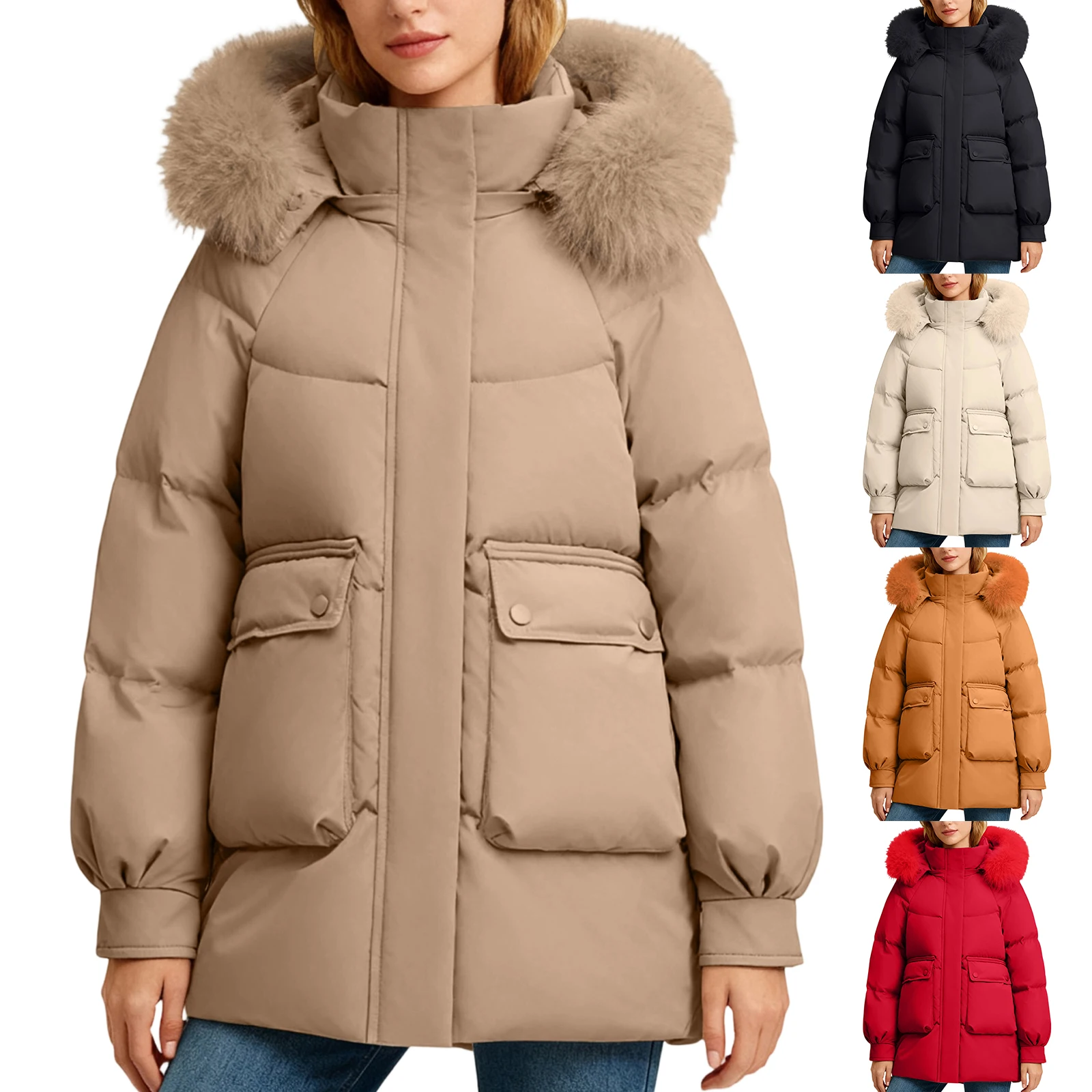 Women's Down Padded Jacket Winter Women Fashion Slim Mid length Coat Loose Hooded Warm Jacket Padded Parkas Female Streetwear
