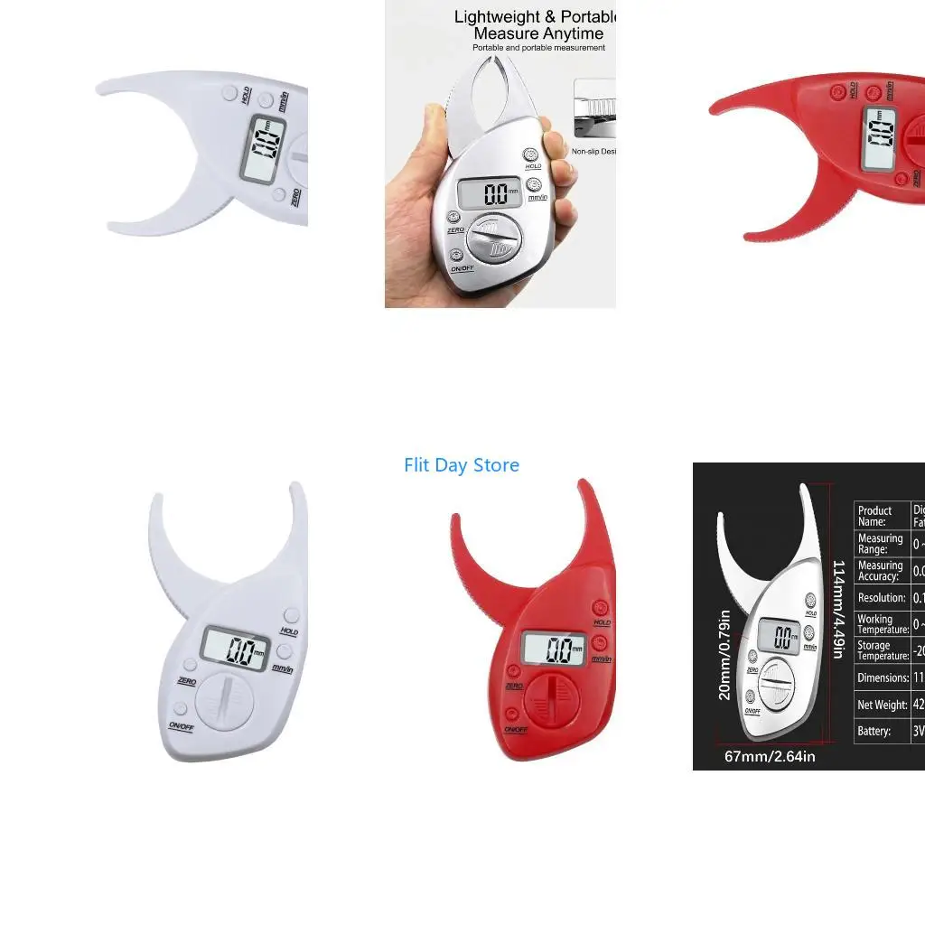 F92C Ergonomic Digital Fat Caliper Measuring Tool with Nonslip Grip for Accurate Body Composition Analysis 0.1mm Resolution