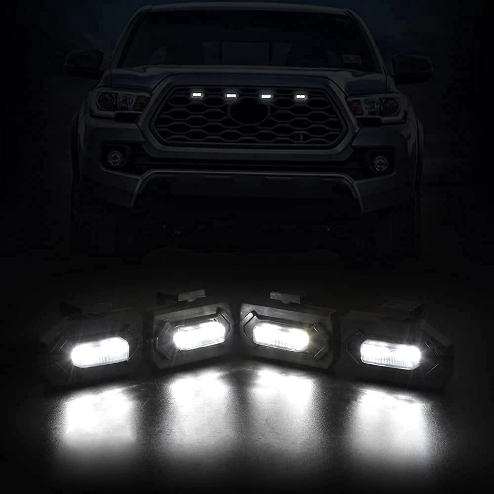 Luzes LED Front Grill para Toyota Tacoma Raptor TRD, esporte Off Road, lâmpada de grelha externa, luz amarela, 2020, 2021, 4pcs