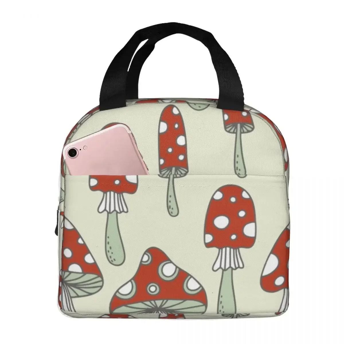 

Lunch Bags for Women Kids Mushroom Pattern Red Insulated Cooler Bags Waterproof Picnic Travel Canvas Lunch Box Food Storage Bags