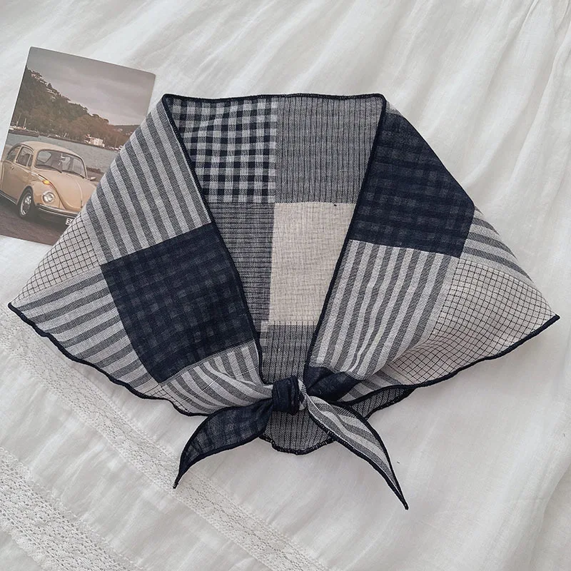 

Double-sided woven linen plaid scarf women, casual and versatile, new spring and autumn product, small scarf,