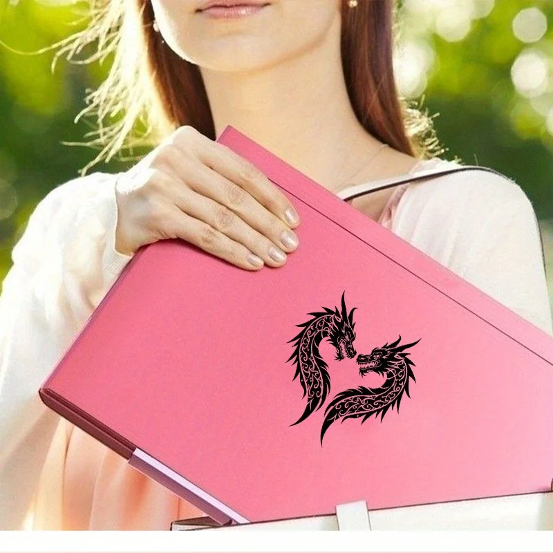 1 مجموعة مزدوجة التنين نمط ملصقات أسود أبيض تصميم معقد 14.0x13.0 سنتيمتر/5.51x5.13 بوصة لاصق الشارات لسيارة الهاتف المحمول