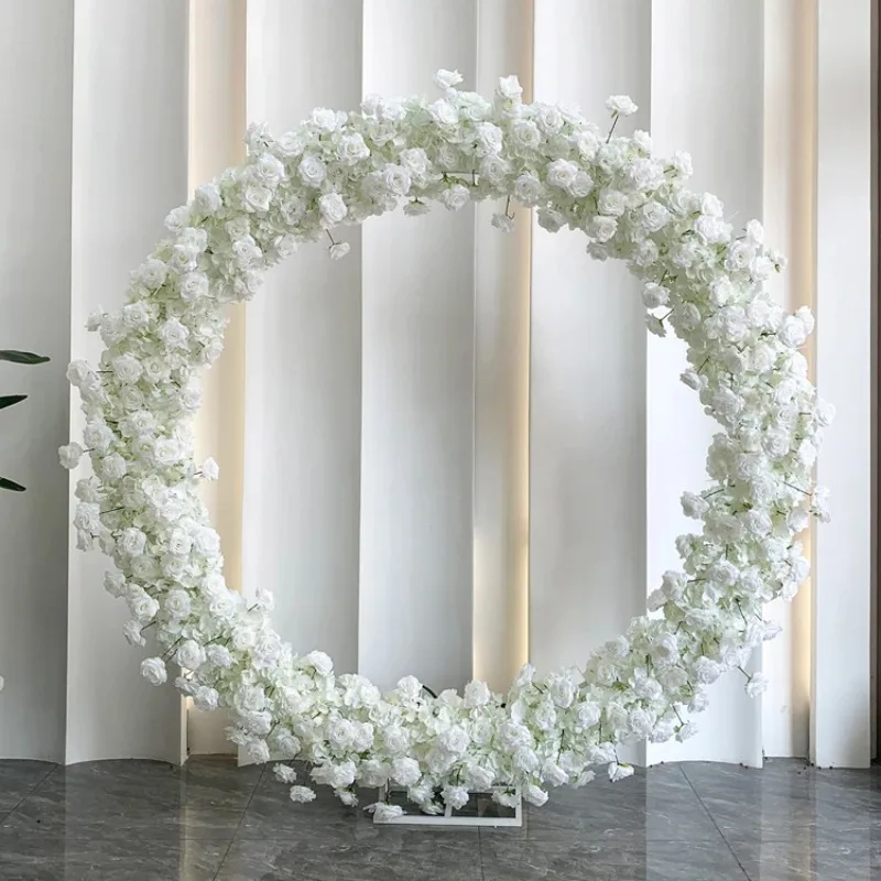 Wedding Decoration Supplies Silk Roses Flower Artificial Flowers White Round Circle Wedding Arch Backdrop For Wedding Decoration