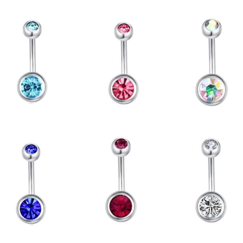 1pcs/6pcs Body Piercing Ring Surgical Steel Hypoallergenic 14G Cubic Zircon Navel Piercing Body Jewelry For Men and Women