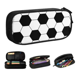 Cute Football Pattern Hexagonal Pencil Case for Girl Boy Large Capacity Soccer Ball Pencil Pouch Stationery