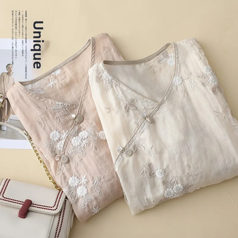 Nouveau chinois Sle broderie lourde femmes irt été National Sle amélioré Hanfu petit irt sensation haut de gamme...