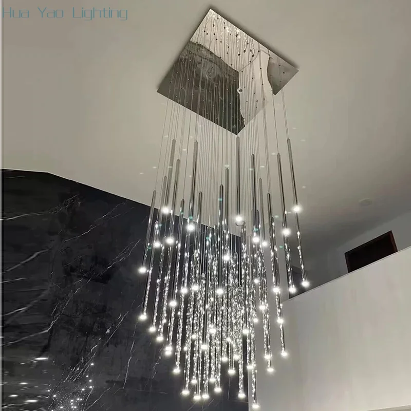 Large Design Stainless Steel Chandelier Loft Lamp Modern Chrome Hanglamp Luxury Hotel Lobby Lighting