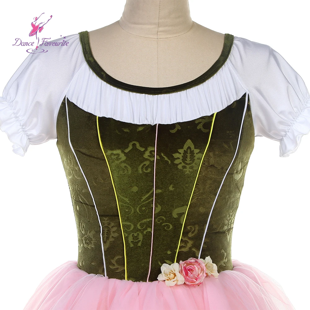 25017, grünes Samt-Ballett mit rosa Tutu, Tanzkostüme, romantisches langes Ballett-Tutu, Tanzkostüm