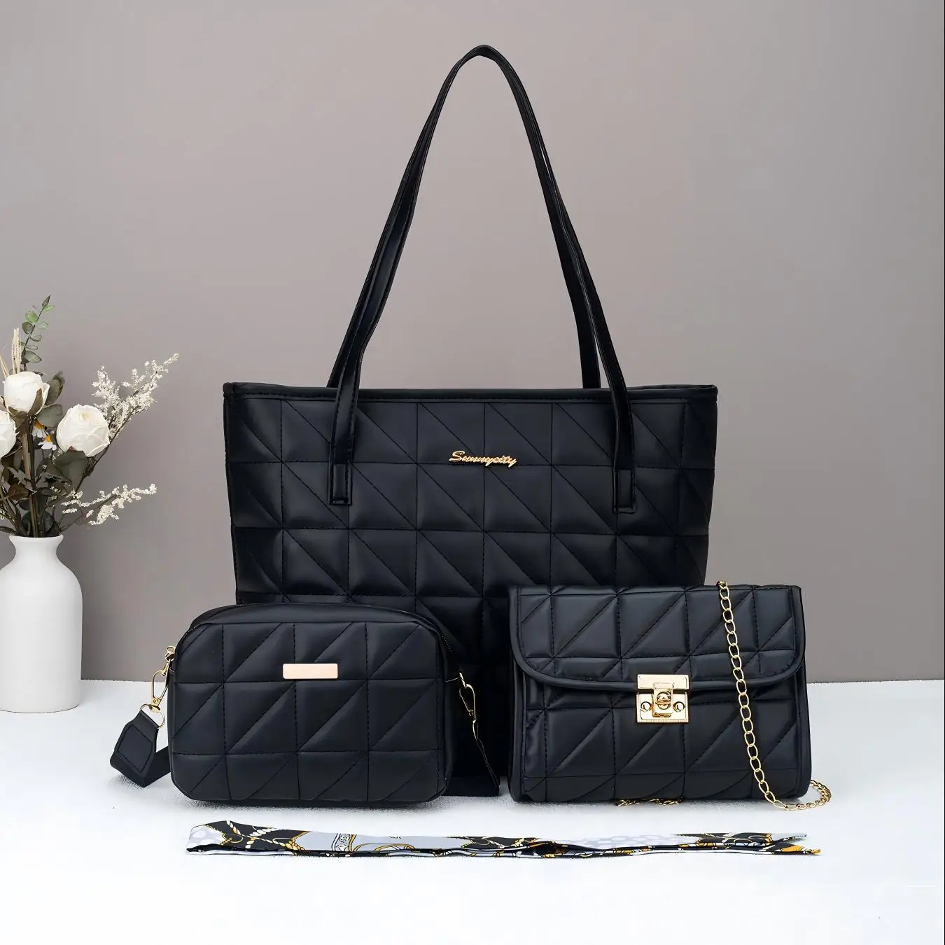 

Embroidered twill single-shoulder tote bag, simple and stylish large-capacity shoulder bag