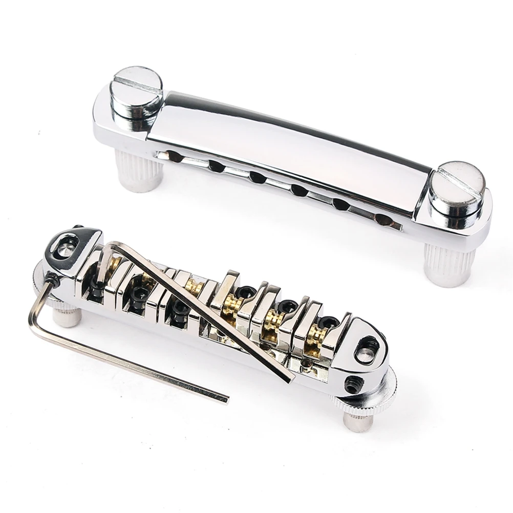 

Bridge Roller Saddle Bridge Tailpiece with Studs and Wrenches for Style Electric Guitar Replacement Parts (Silver)