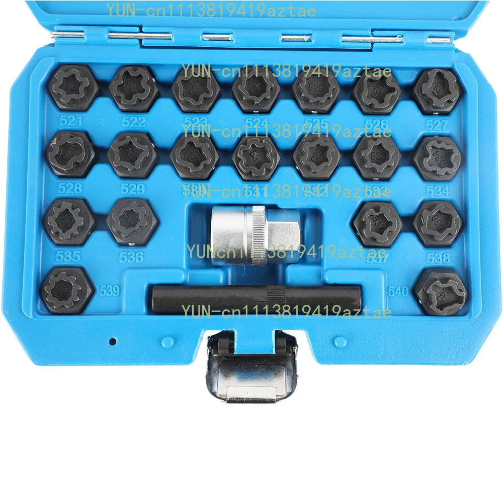 22pcs Set Anti-theft Screw Socket Disassembly Tire Anti-theft Nut Socket Head Wrench Disassembly Key Tool