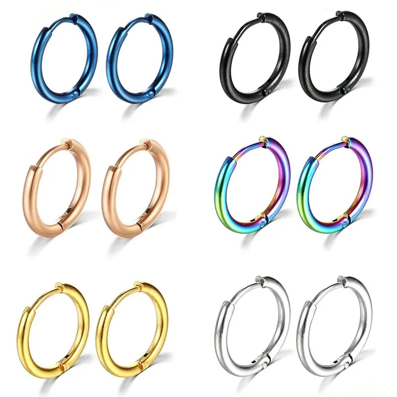 1 Paar Edelstahl-Creolen für Damen und Herren, Goldfarben, Kleine Ohrringe, Mädchenschmuck, Pendientes Mujer, Aretes, Knorpelpiercing – Detail 5