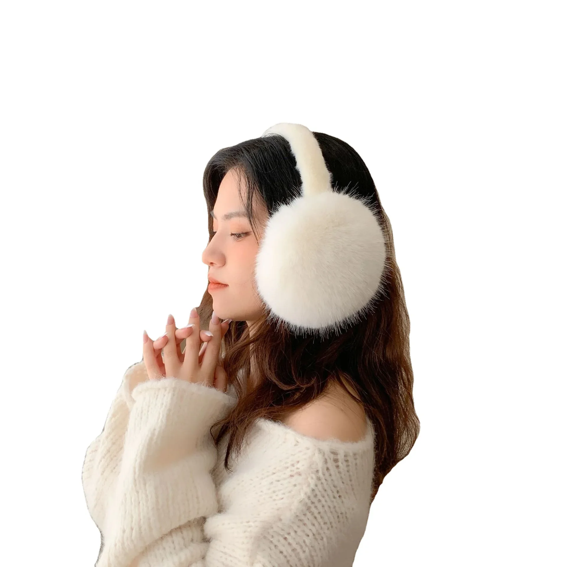 Folding Earmuffs Are Fashionable Warm Solid Color Imitation Fox Hair Light Simple Protection Bag Autumn Winter Anti-cold Cover