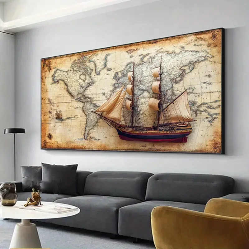 

Large 5D Diamond Painting Retro Sea Map Landscape Full Square Round Diamond Mosaic Embroidery Rhinestone Picture Home Decoration