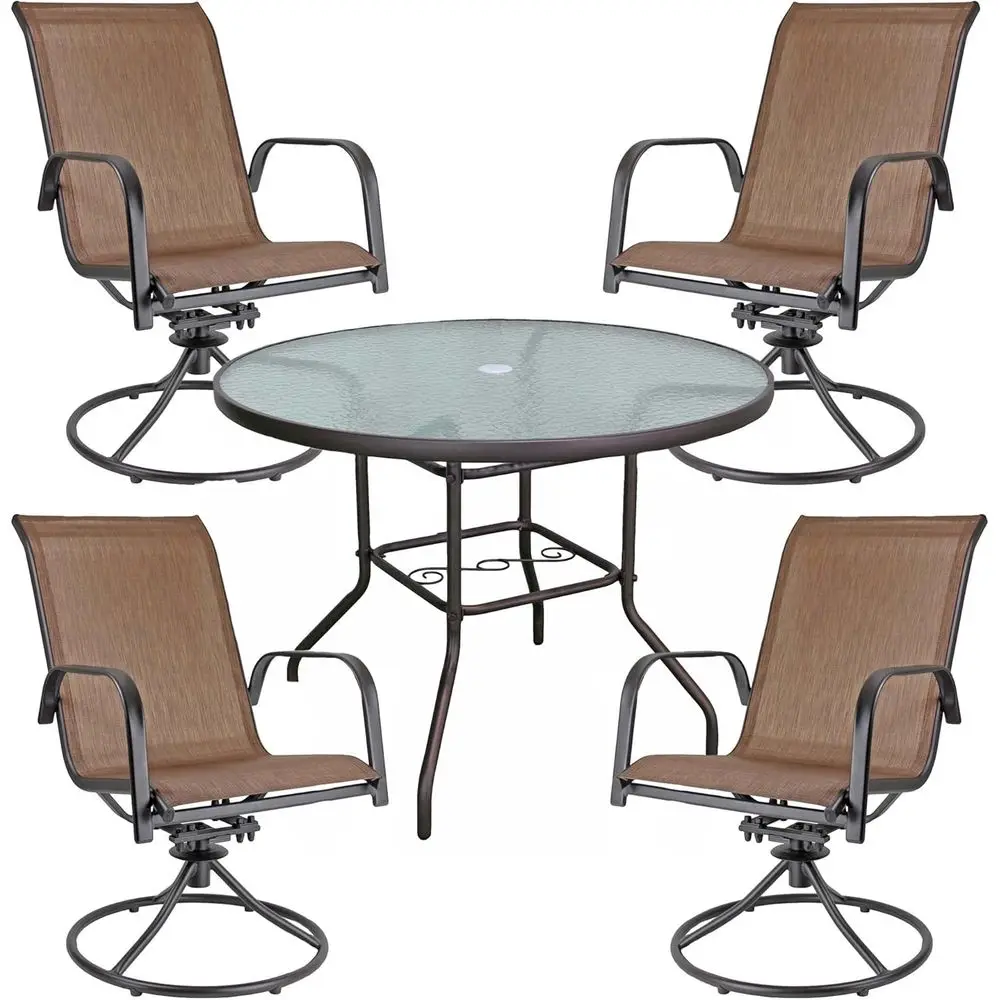 

40 Patio Dining Table Set with Swivel Rocker Chairs, Brown (5-Piece)