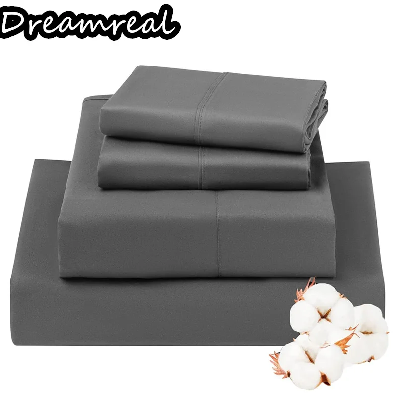 Dreamreal Bedding Egyptian Cotton Bed Sheet Set Soft Pillowcasae Sheet for Single Double Queen King Size Luxury Lightweight