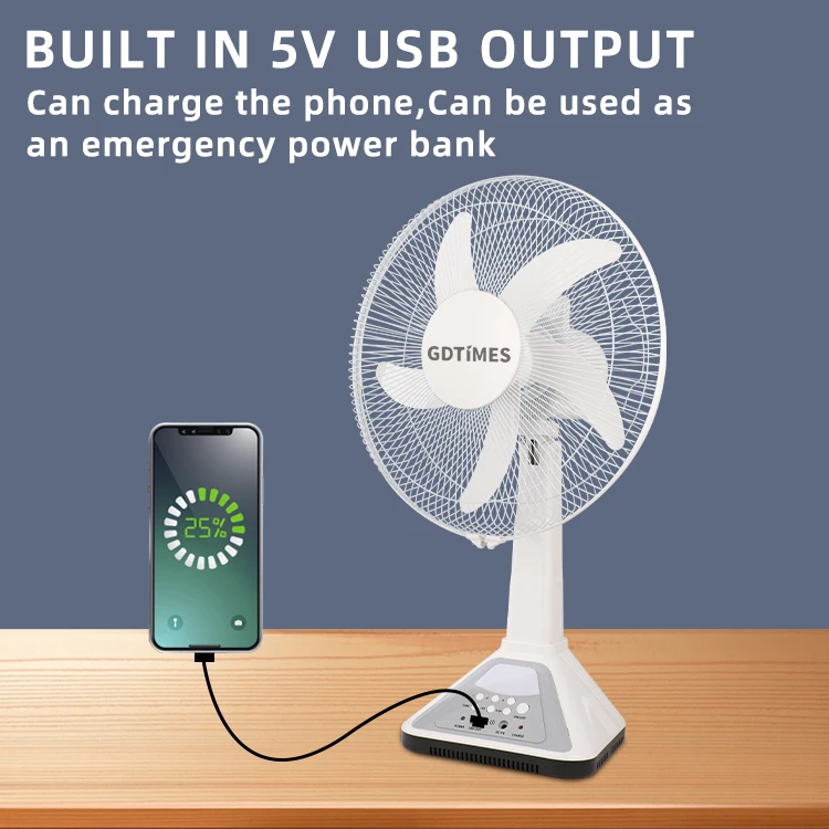 14 Inches Solar Table Fan Air Cooler With Solar Panel AC DC Rechargeable Breeze Quiet Fan with LED Light