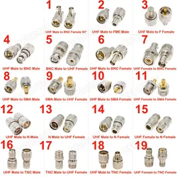 1PCS UHF SO239 PL259 Conector SL16 UHF SO-239 PL-259 Male Female to SMA/ Q9 BNC/ L16 N/ TNC/ F/ FME Plug to Jack 90 Coax Adapter