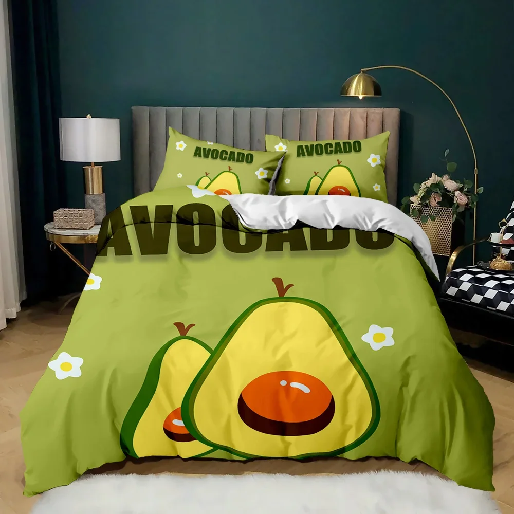 Avocado Duvet Cover Set Avocados Bedding Set Cute Fruits Comforter Cover Queen Tropical Botanical Cartoon Polyester Quilt Cover