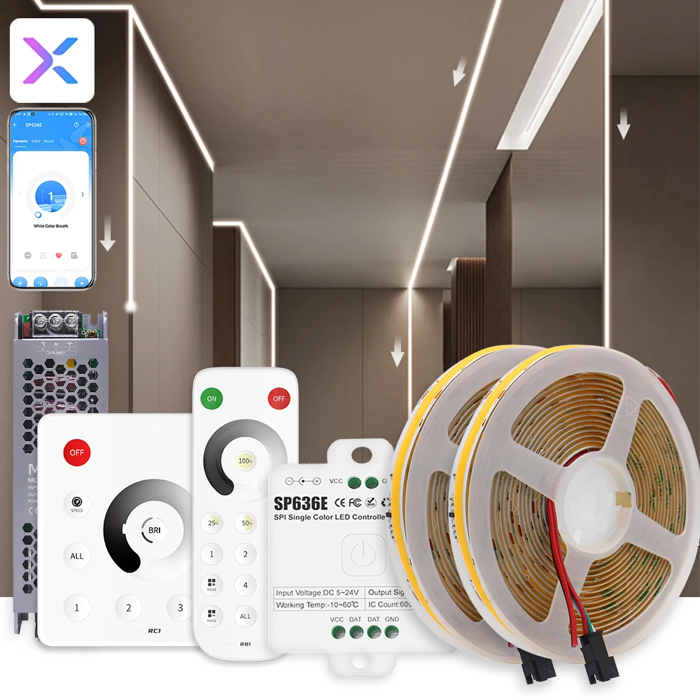 

24 В WS2811 Ходовая вода COB Светодиодная лента Horse Flow Светодиодная лента Лента Light Banlanx APP SP636E Сенсорный контроллер RF Remote