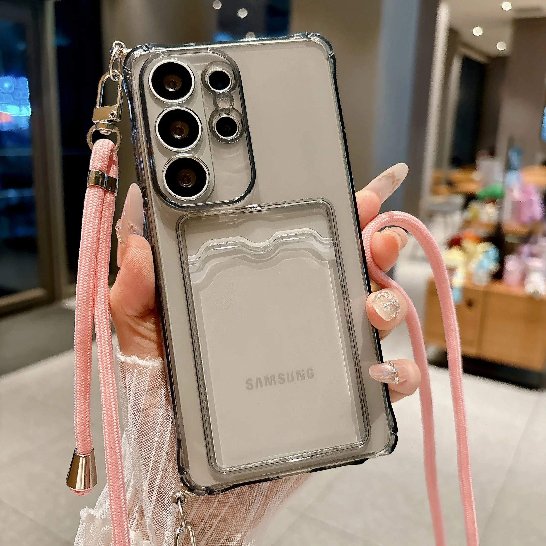 Crossbody Lanyard Hang Strap Case voor Samsung Galaxy S26 S25 S24 S23 S22 S21 Note20 Ultra Stootbestendige Kaarthouder Portemonnee Hoesje