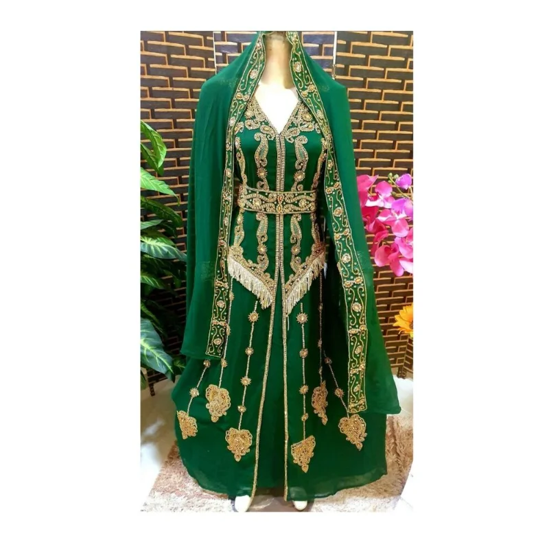 Green Morocco Dubai Kaftans Farasha Abaya Dress Very Fancy Long European and American Fashion Trends