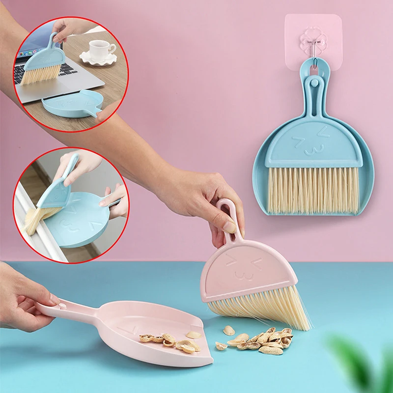 Pink Multi-Purpose Mini Broom And Dustpan Set With Garbage Shovel For Table Desktop Cleaning