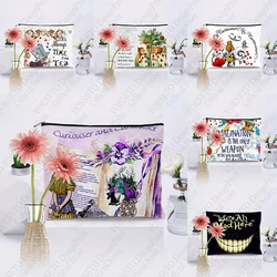 1 pc Alice In Wonderland pattern Makeup Bag, Travel Toilet Storage Bag, Party Gift Zipper Organizer, Cosmetic Pouch For Makeup