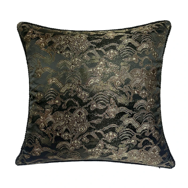 

Luxurious Chinese Style Black Woven Traditional Auspicious Clouds Square Pillow Cover 45x45cm Sofa Chair Cushion Cover
