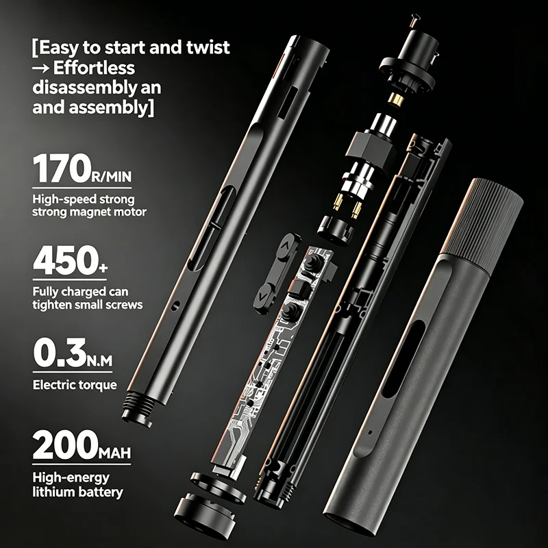 26 in 1 Screwdriver Set, Rechargeable Cordless Precision Screwdriver with 24pcs CR-V Bits, for Phone Watch Camera Laptop Repair.