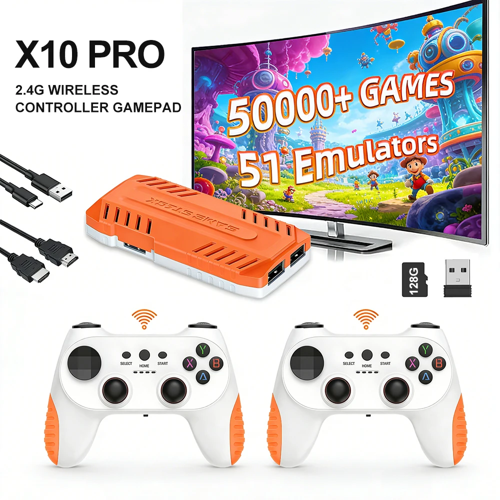 

2026 New X10 PRO GameStick 128G 4K Video Game Console 3D Games Built-In 50K Games 40+ Emulators Retro Games Dual 2.4G Controller