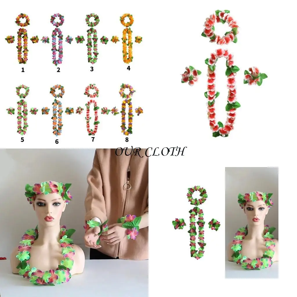 

Hawaiian Leis Set Necklaces,Headbands Luaus Party Decorations Supplies Y1AC