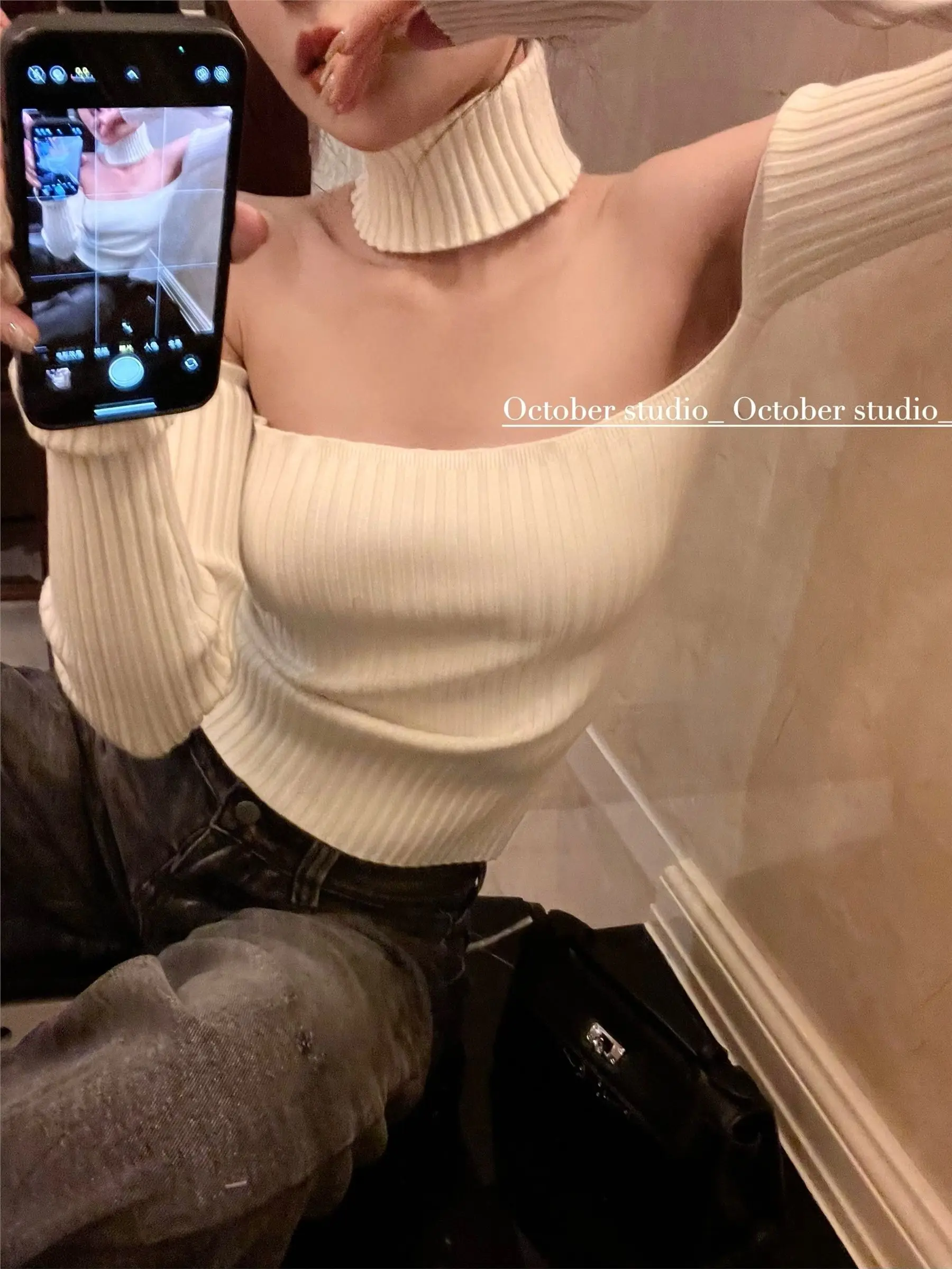 Maglioni Donna Slash Neck con spalle scoperte Top a maniche lunghe Maglieria Autunno Fondo dimagrante Maglione bianco Pull Femme