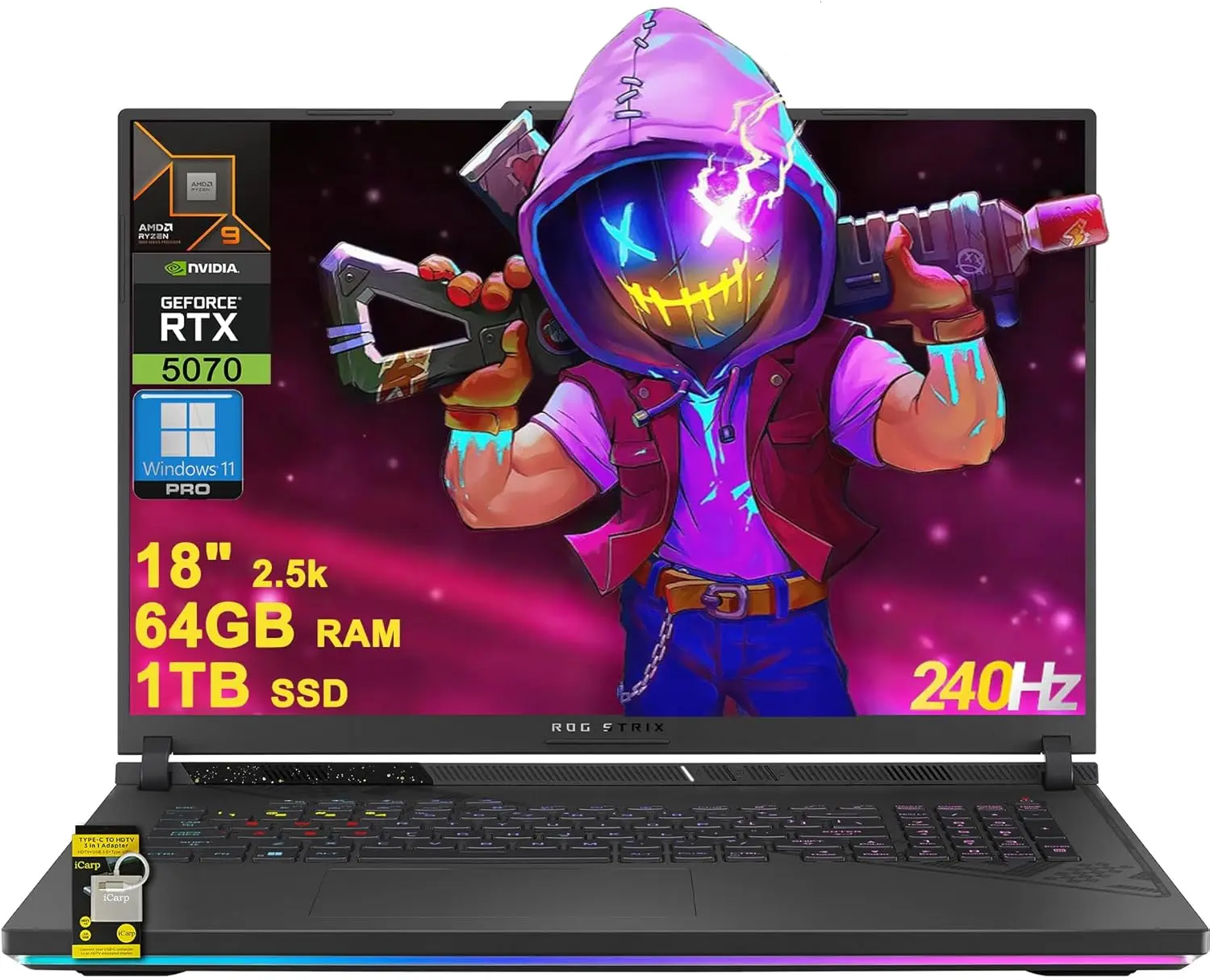 

Игровой ноутбук ASUS ROG Strix G18 G814, 240 Гц (100% DCI-P3), AMD 16-ядерный Ryzen 9 9955HX, RGB-подсветка, Wi-Fi 6E, Win11 Pro, ICP Hub