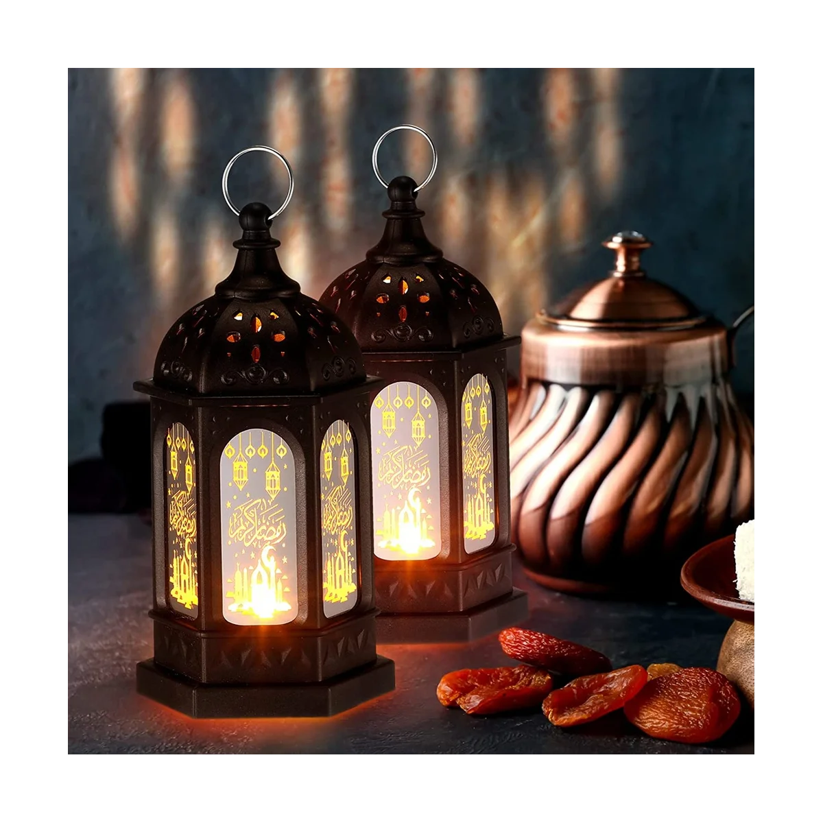 12Pcs Mini Ramadan Candle Mubarak Lantern LED Eid Mubarak Lantern Moon Star Lights Moroccan Style Hanging Lantern B