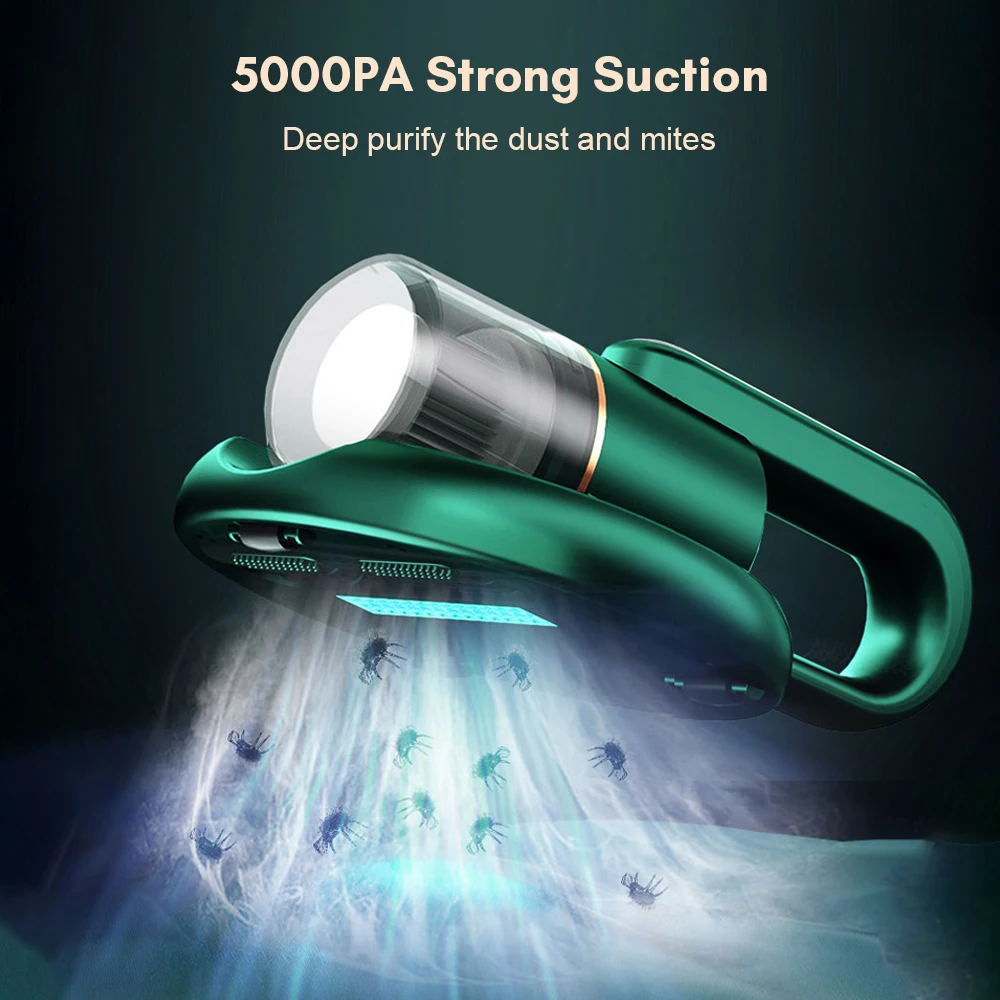 مكنسة كهربائية للسرير إزالة العث بالأشعة فوق البنفسجية فلتر HEPA نظافة لاسلكية 5KPA مرتبة وسادة قماش أريكة تعقيم الفراش الأنظف