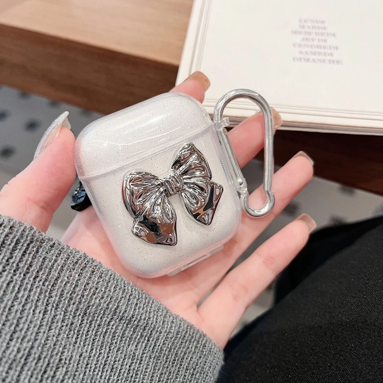 Fone de ouvido Bluetooth com arco rosa espumante, adequado para Apple AirPods 1, 2 Geração, Pro3 Geração