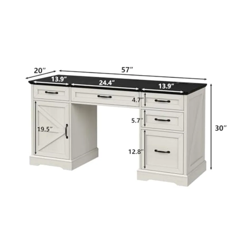 57 مكتب تنفيذي مكتب كمبيوتر المزرعة مع أدراج وخزانة ملفات مع محطة شحن مكتب مكتب منزلي خشبي ومساحة عمل