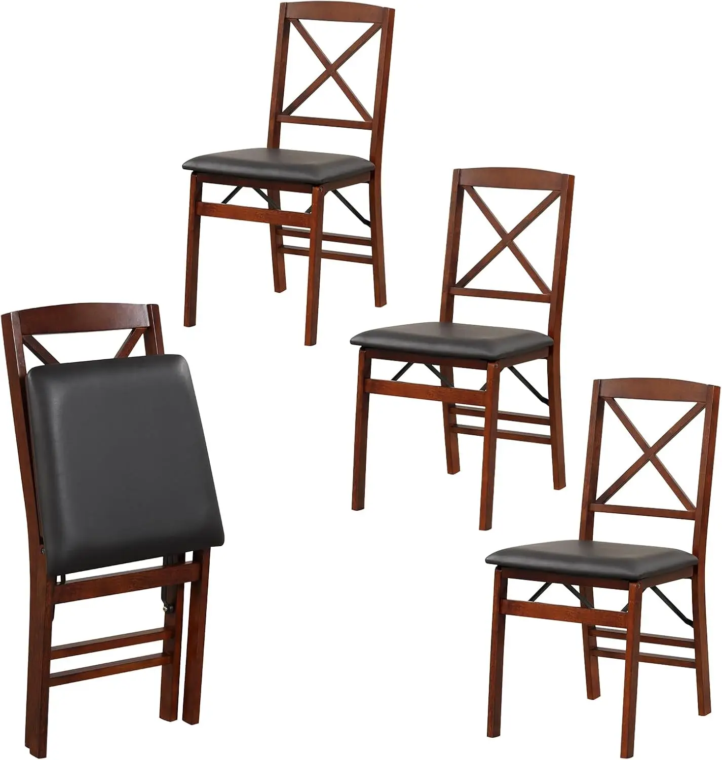 Juego de 4 sillas de comedor plegables Giantex, sillas de cocina plegables de madera con asiento acolchado, estructura de madera maciza, carga máxima de 400 libras,