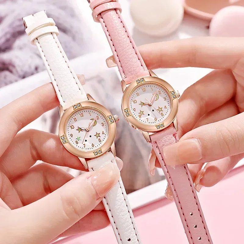 

Watch for Women Girls Casual Cute Star Moon Luminous Children New Leather Female Ladies Wristwatch Quartz Clock Montre Femme