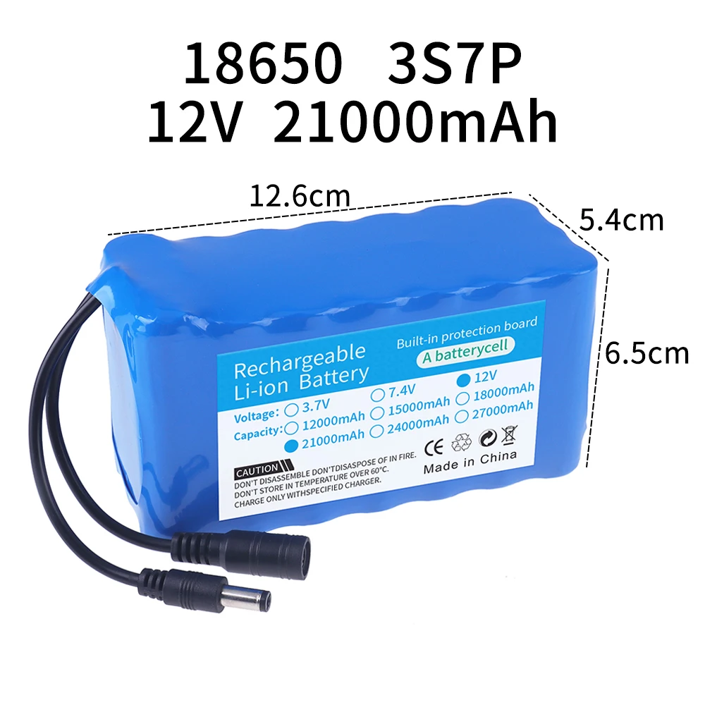 12V 3S7P 21000mAh Battery 18650 Lithium-ion Battery Pack for Backup Power Supply CCTV Cameras+12.6V Charger